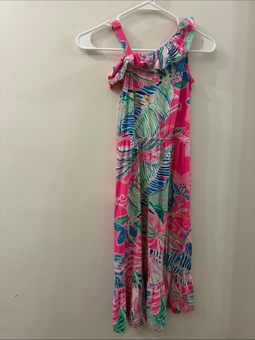 Lilly Pulitzer girls size M (6-7) Tropical Print Maxi Dress in Bright Pink